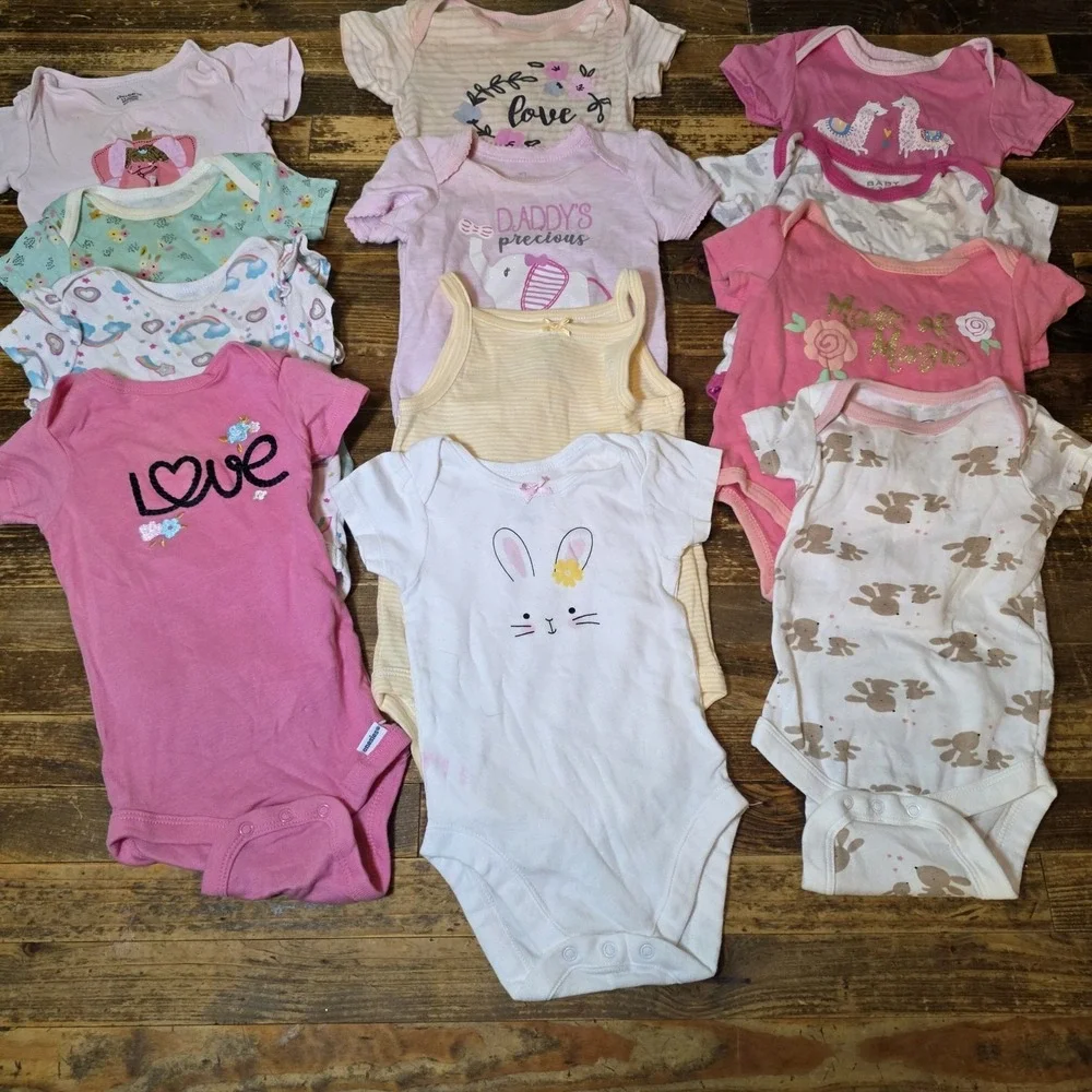 Baby Girl 3-6 Mo Bodysuit 12pc Lot Pajamas Pastels One Piece Bundle Newborn